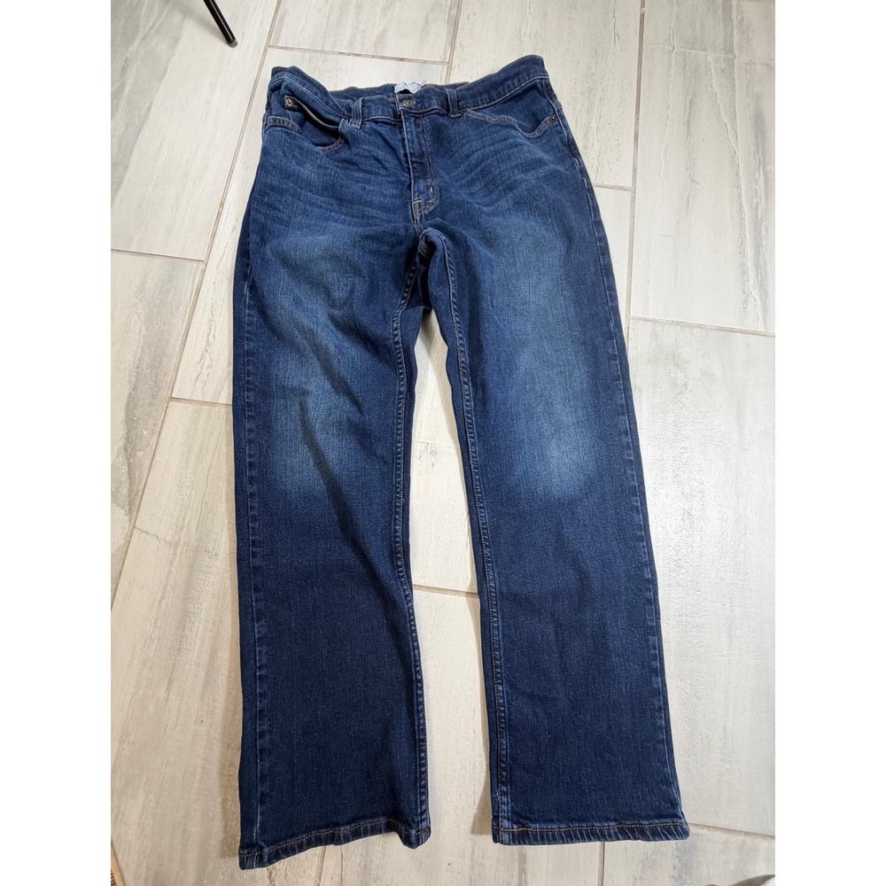 True Craft Mens Relaxed Fit Jeans Dark Wash Blue Denim 36x30 9988